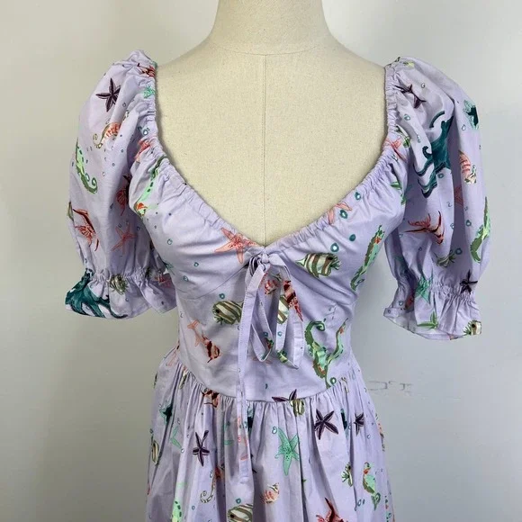 HILL HOUSE The Ophelia Dress in Purple Sea Creatures NWT Size XS - Picture 8 of 11
